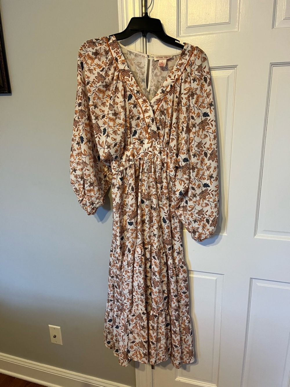 Flying Tomato Cream Floral Long Sleeve Midi Dress